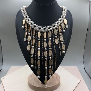 Vintage fancy costume statement style faux pearls dangle drape collar/choker.